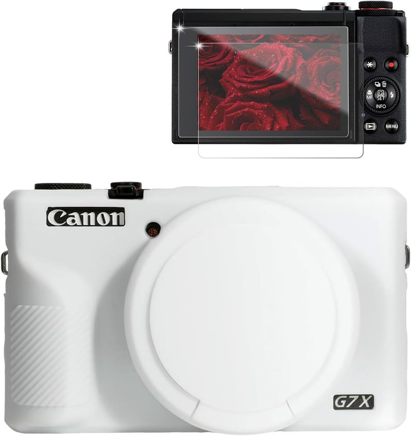 Frevyve Case for Canon G7X Mark III Camera, Soft Silicone Protective Case, Powershot G7X Mark III Sleeve with Removable Lens Cover & Screen Protector Accessories, Slim Fit, Anti-Scratch (White) - Image 1